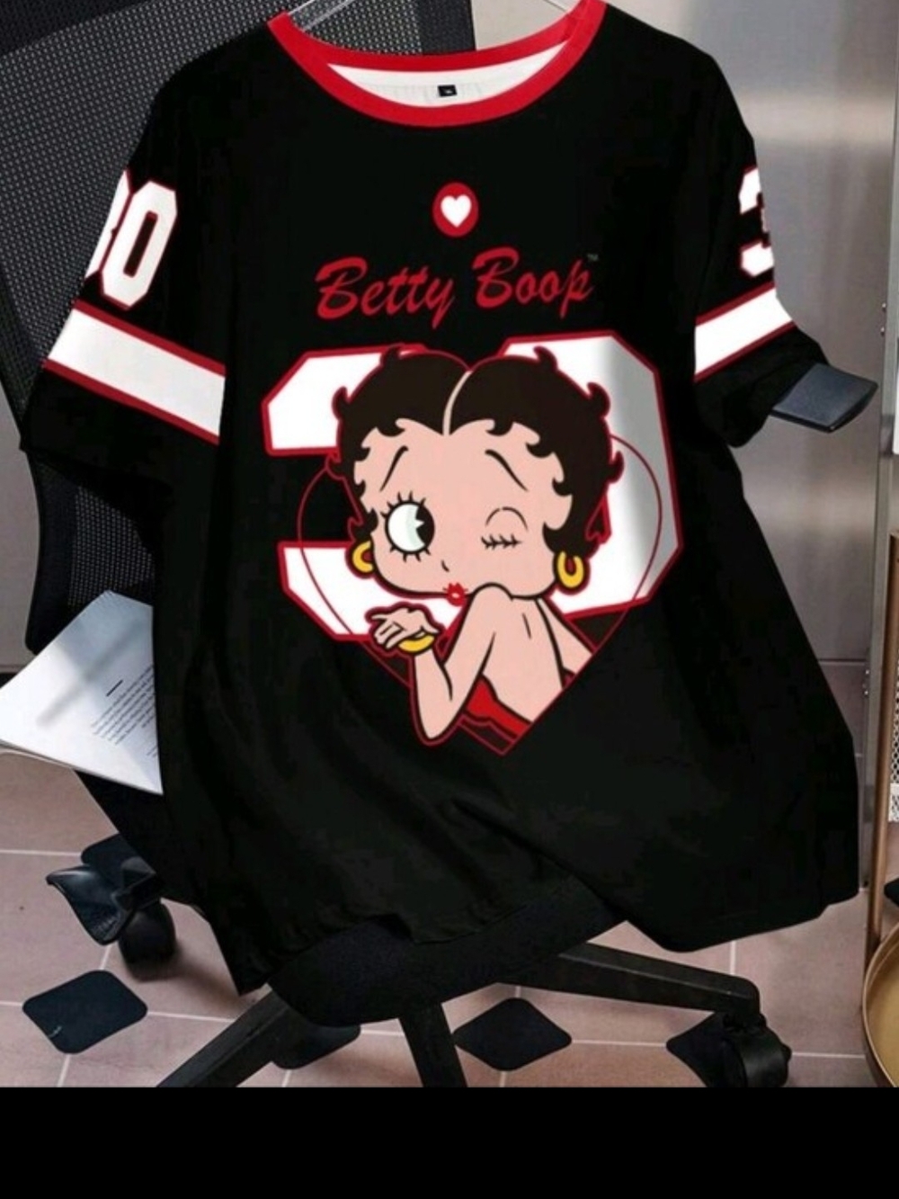 PRICE DROP 👇🏼 Betty Boop Black and Red Graphic Sports Jersey Top - Picture 1 of 2